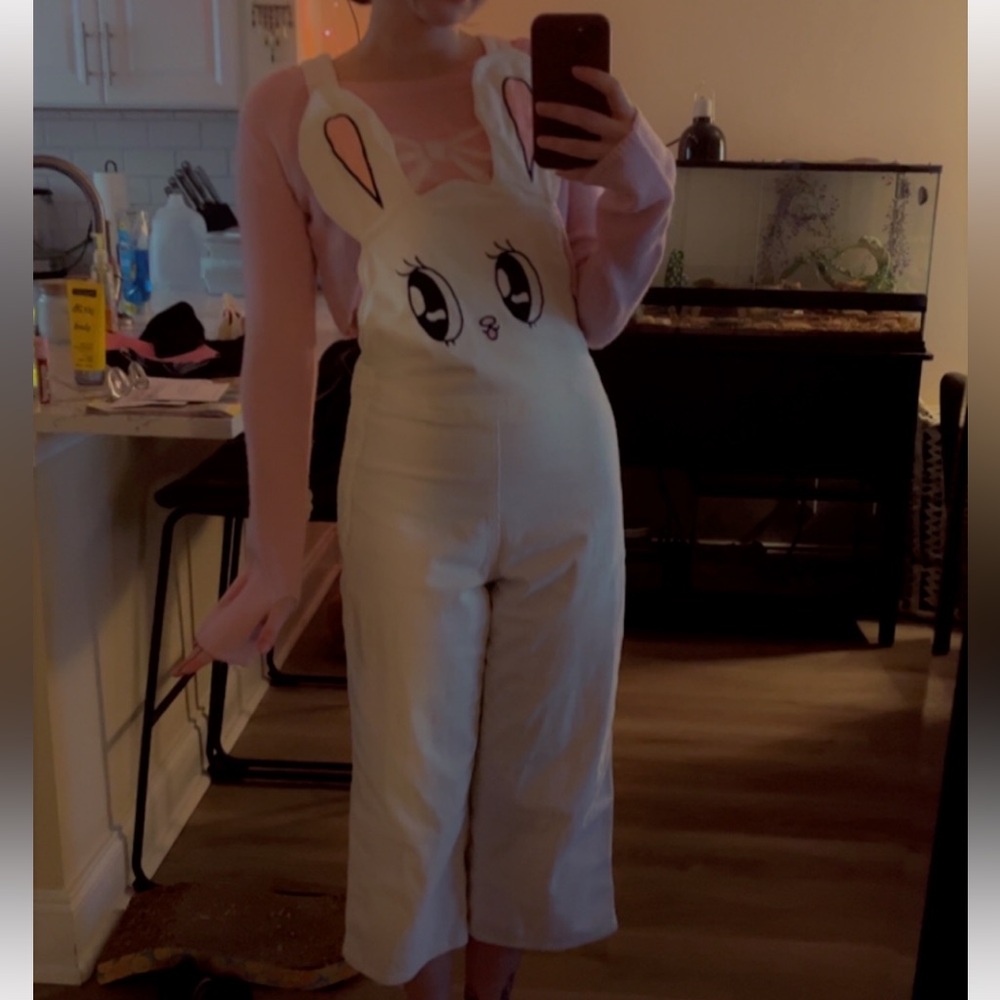 Lazy Oaf bunny overalls Esther Loves You collab white size XS
